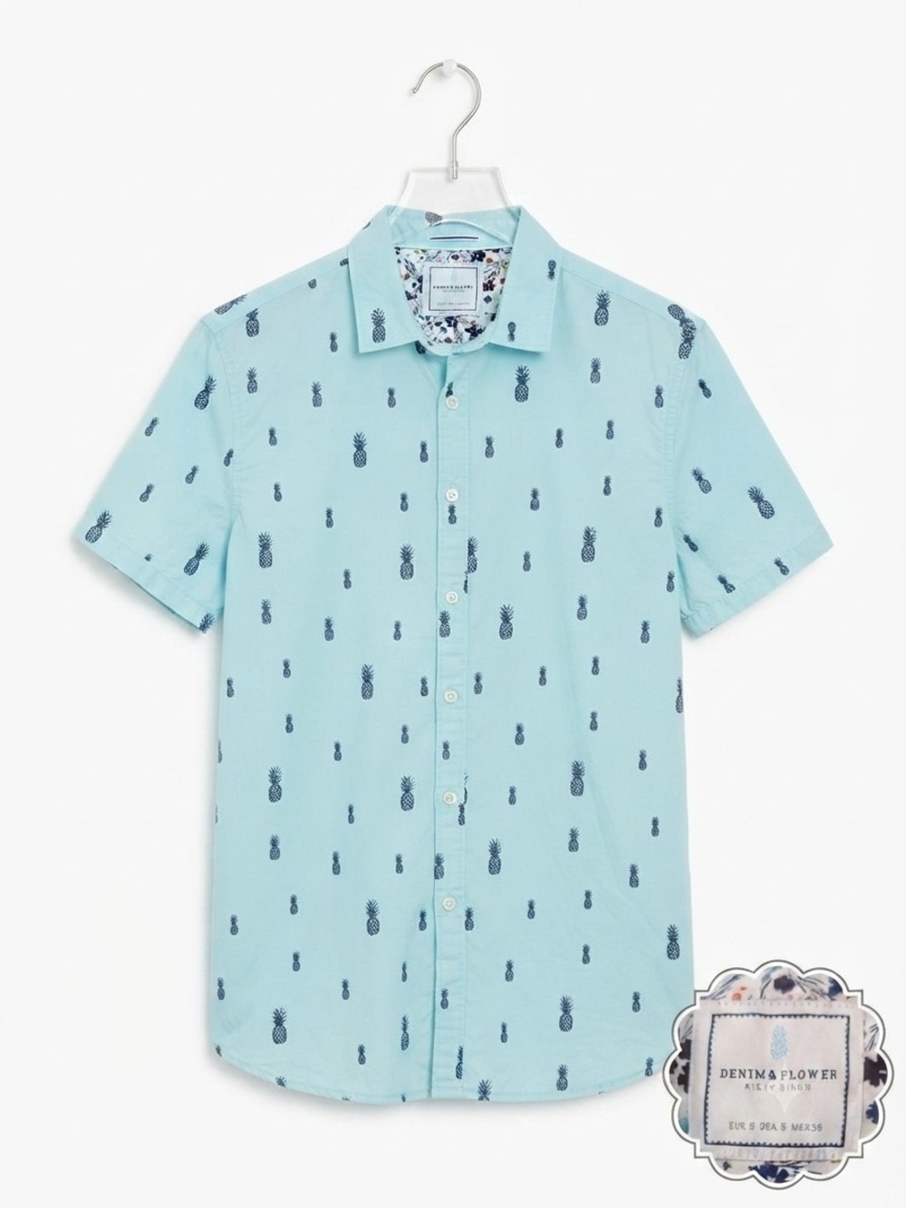 Denim & Flower Ricky Singh Pineapple Print Short Sleeve Button-Down Shirt S